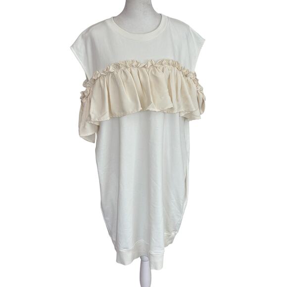 MM6 Maison Margiela Ivory Sleeveless Ruffle Sweatshirt Dress Womens Size Large - Picture 1 of 6